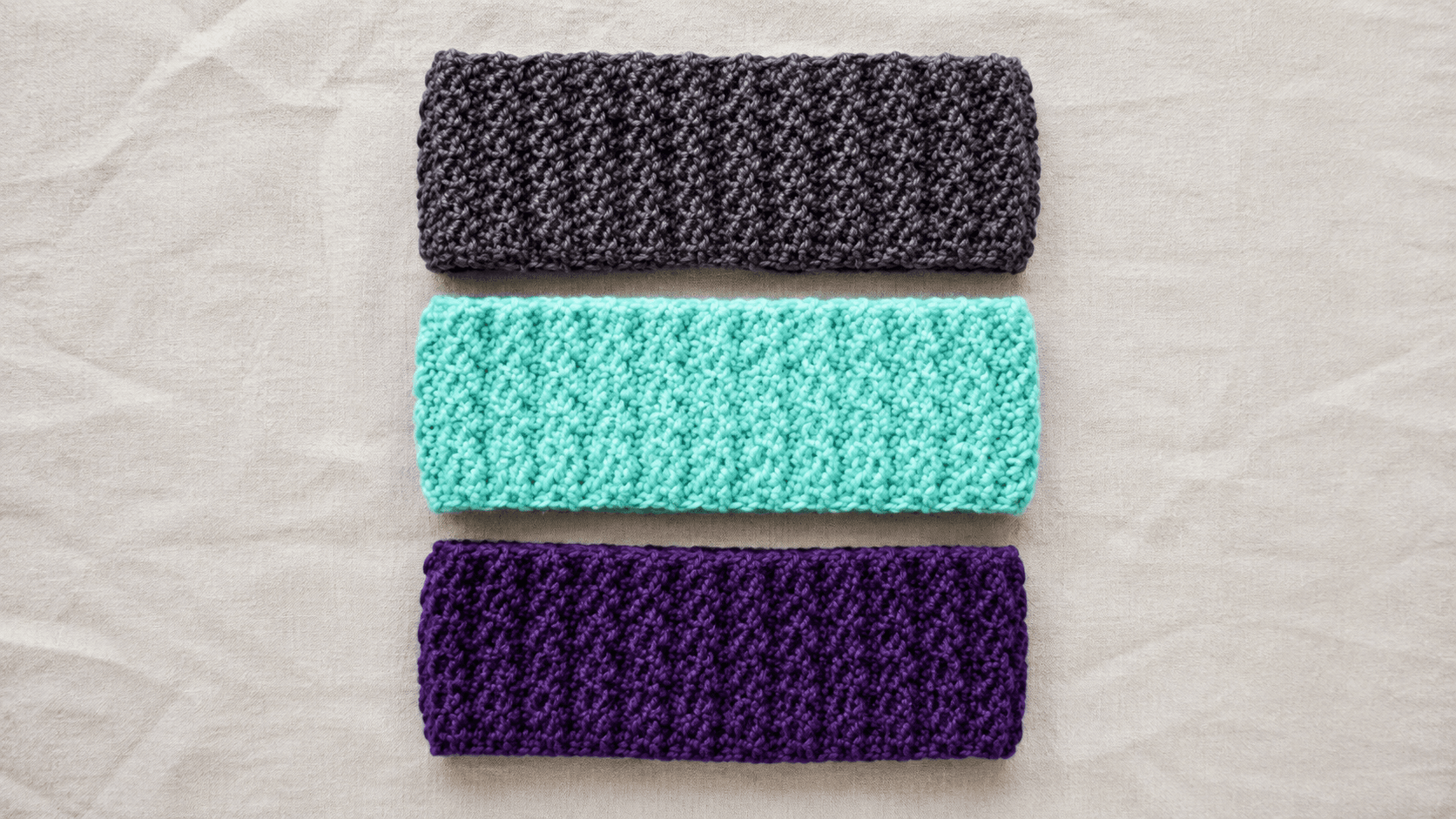 Gray, mint, and purple crochet ear warmer headbands