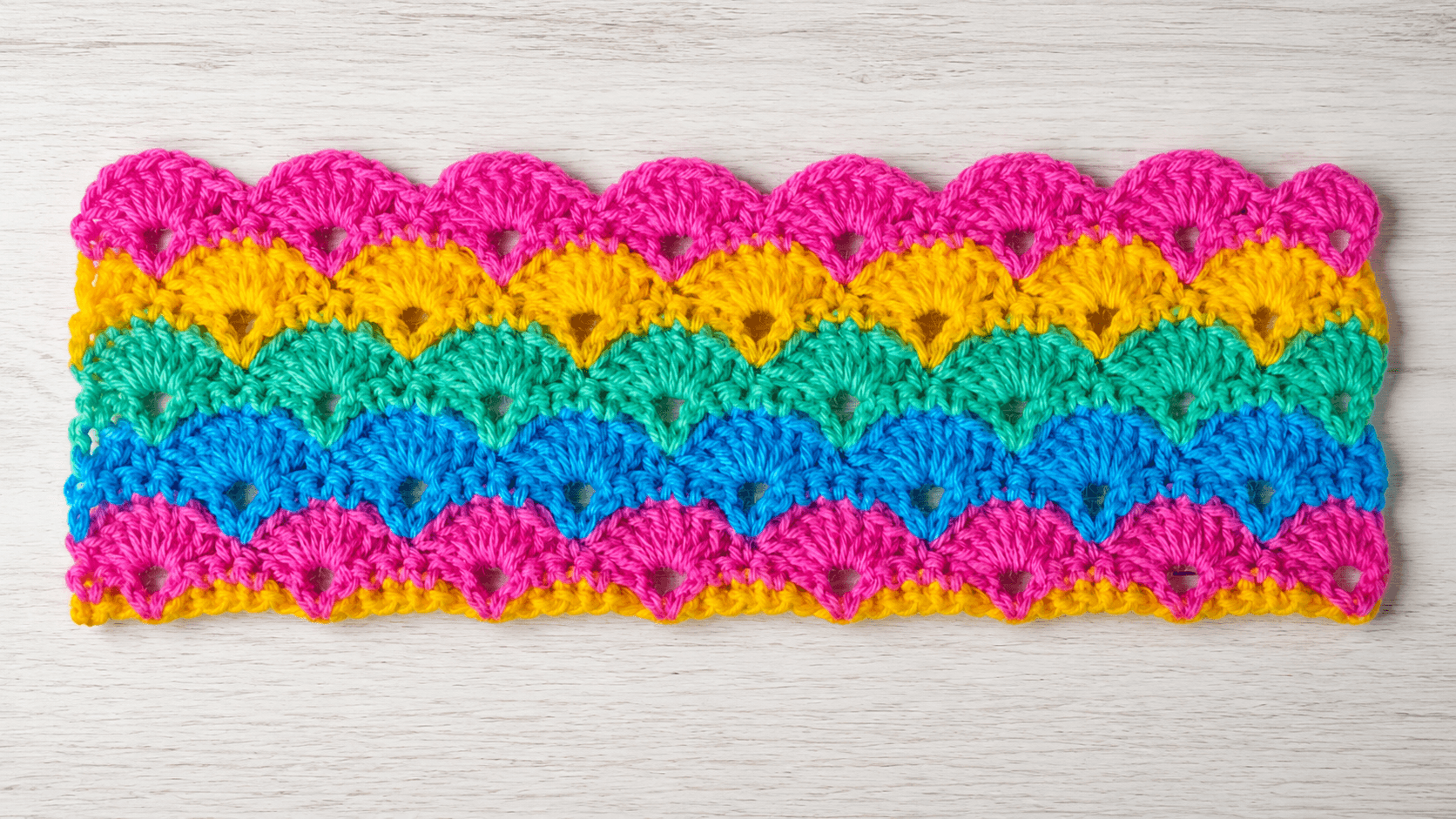 Colorful rainbow crochet shell stitch swatch