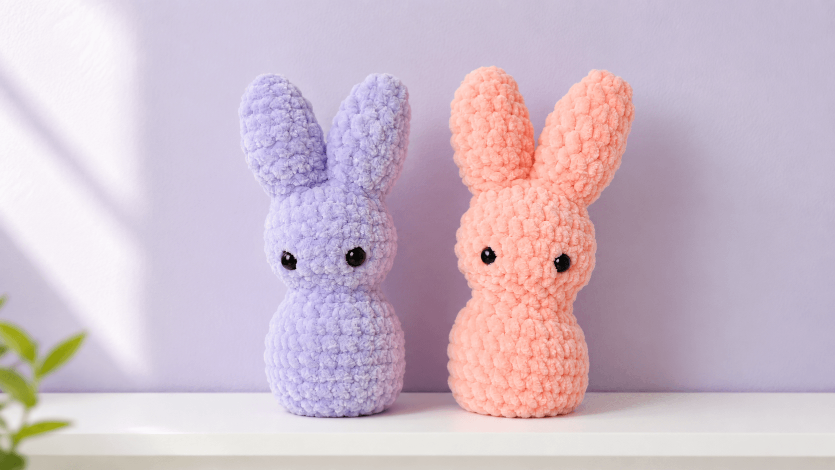 Purple and peach crochet peep-shaped bunnies