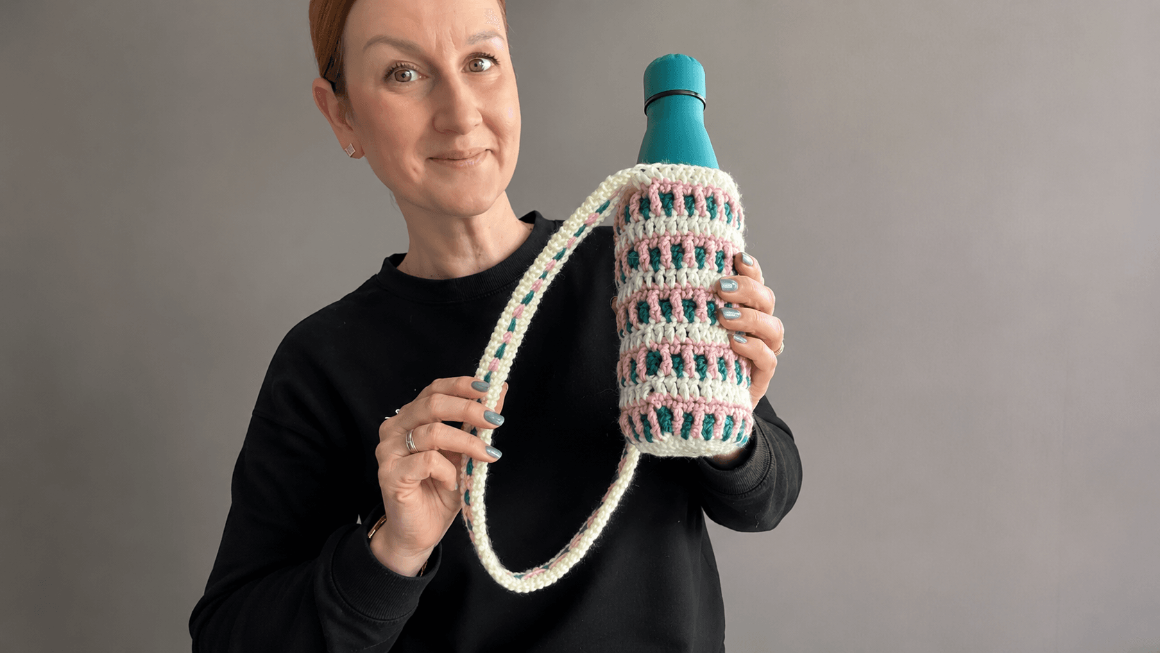 Lavender and coral interlocking crochet water bottle slings