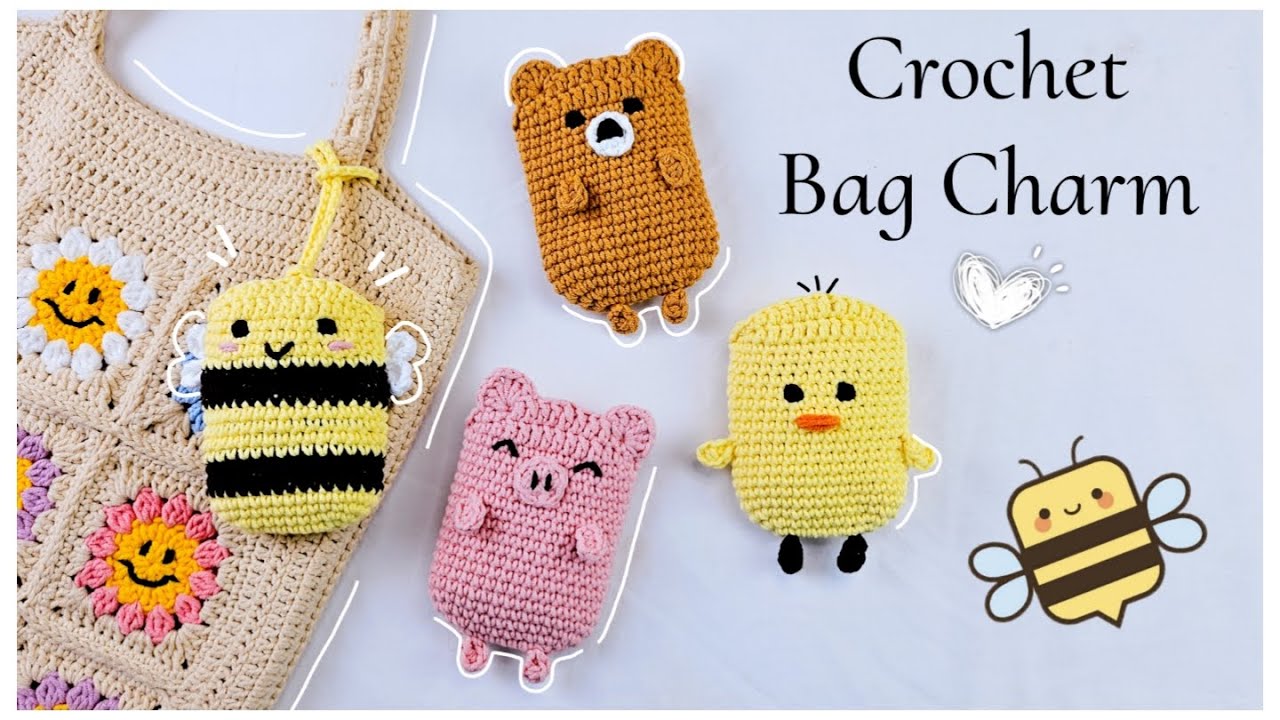 Bee pouch bag charm crochet pattern for tiny essentials