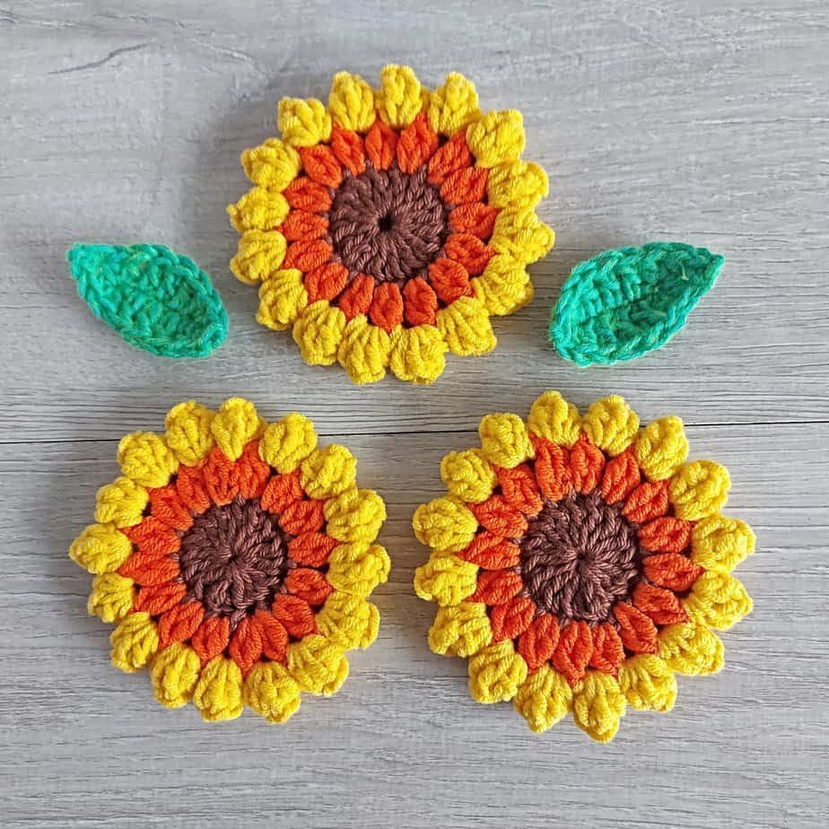 Crochet sunflower applique by Annie Design Crochet