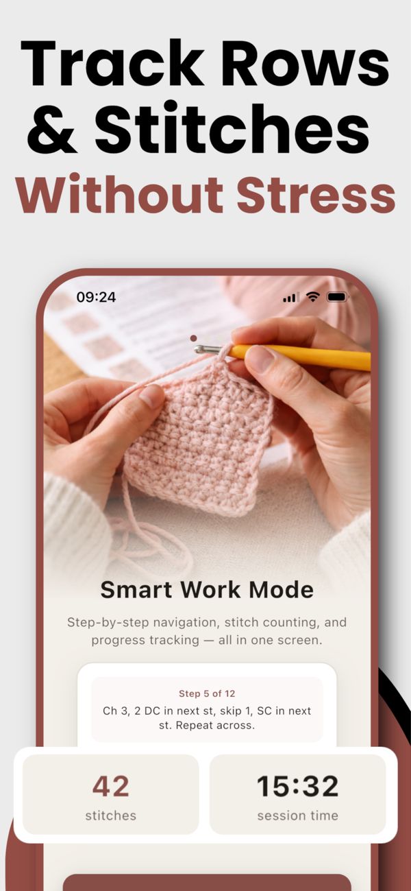 Crochet stitch counter app tracking rows and stitches